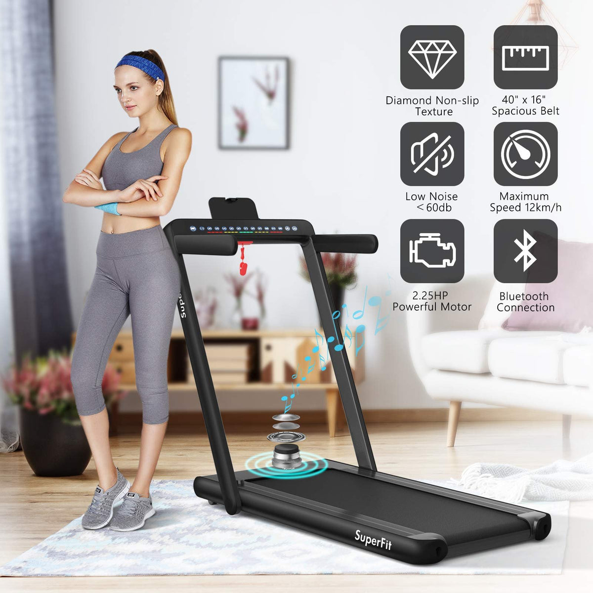 Goplus SuperFit 2-in-1 Folding Under-Desk Treadmill, 2.25 HP