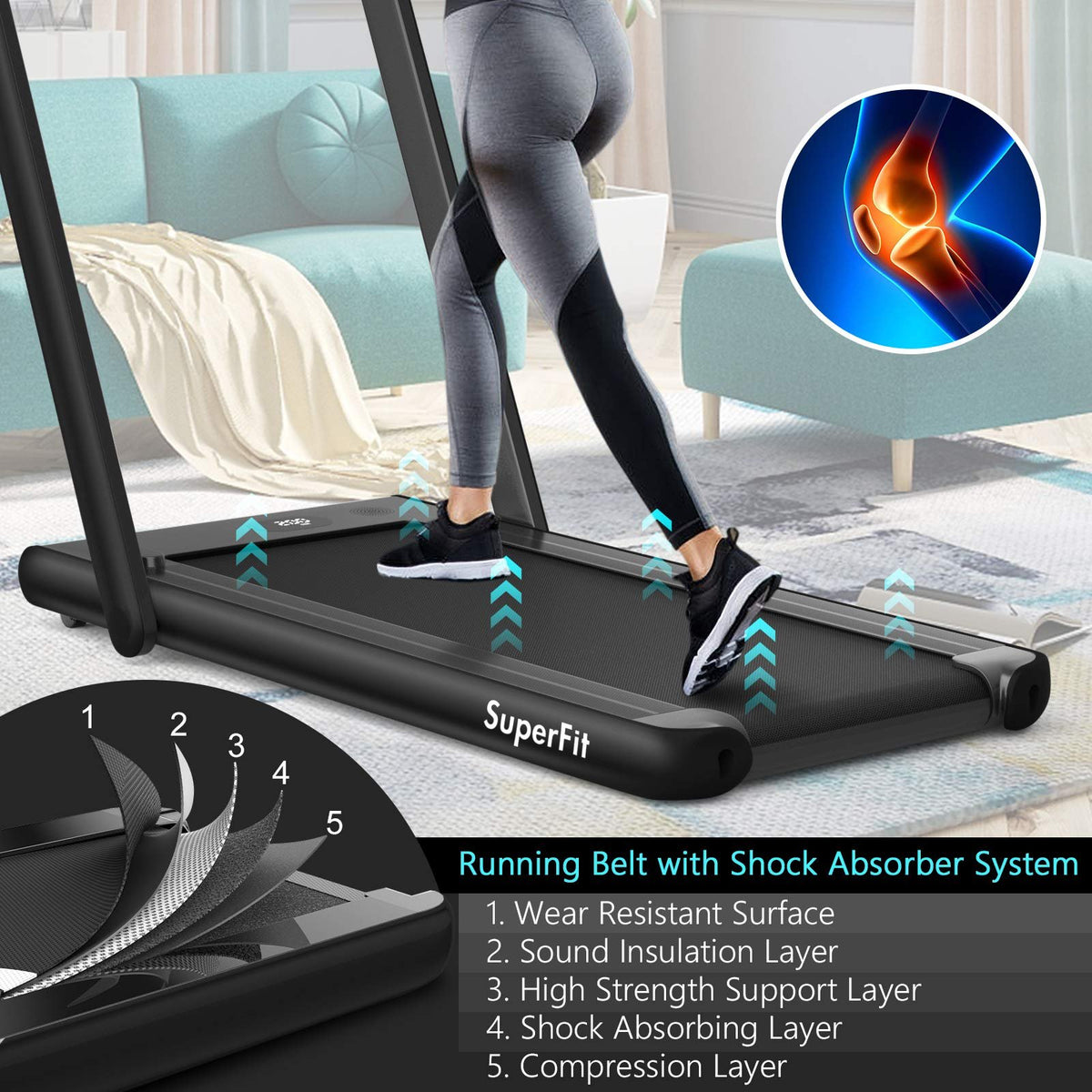 Goplus SuperFit 2-in-1 Folding Under-Desk Treadmill, 2.25 HP