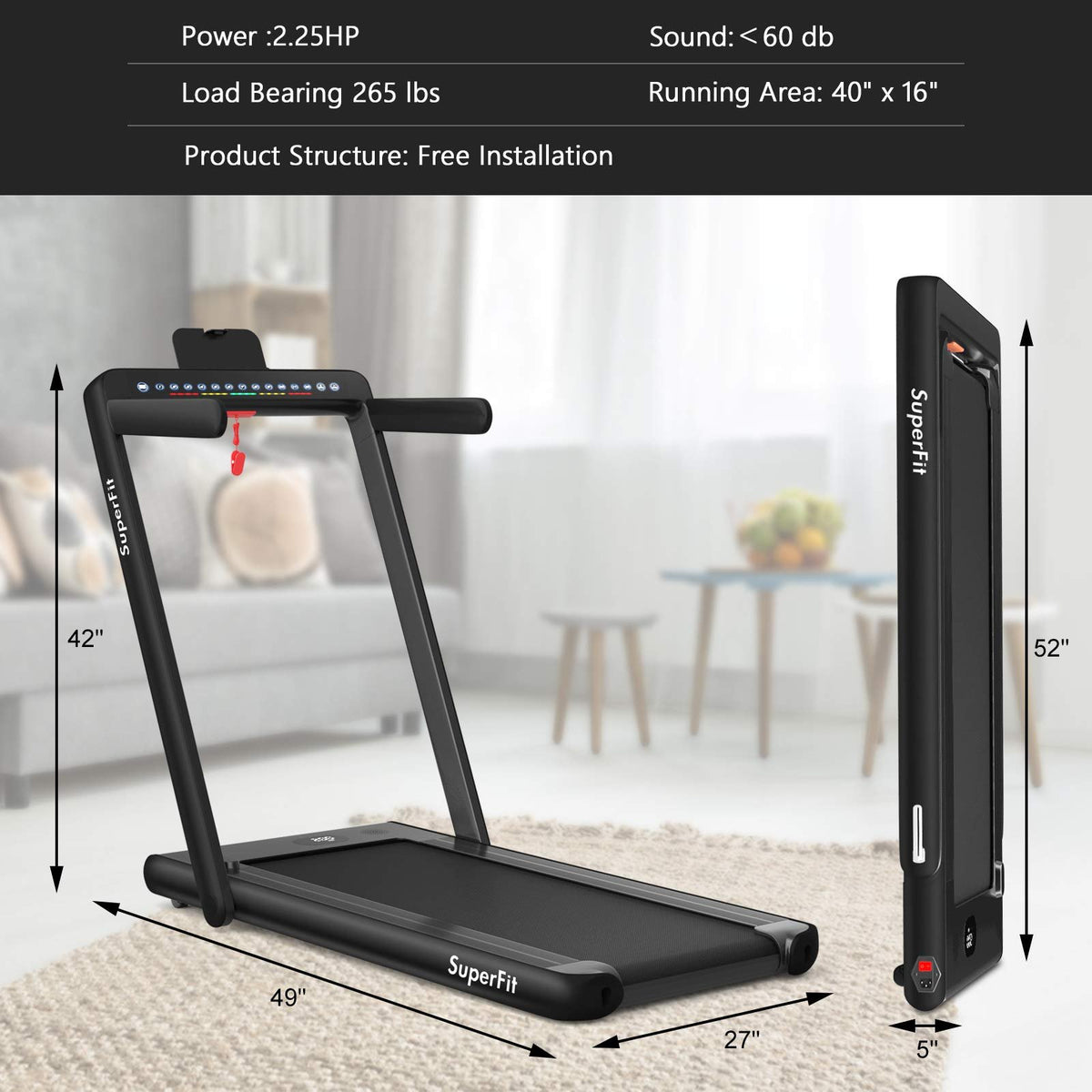 Goplus SuperFit 2-in-1 Folding Under-Desk Treadmill, 2.25 HP