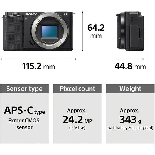 Sony ZV-E10 Mirrorless Camera with 16-50mm Lens, Black