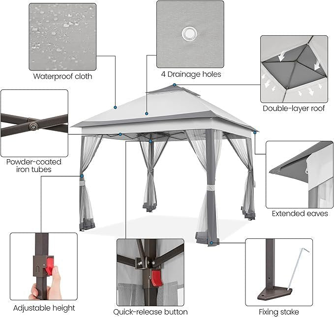 Yaheetech 11 x 11 ft. Pop-Up Gazebo with Mesh Sidewalls, 4 Sandbags and Double-Tier Roof (YTtp9t0002001)