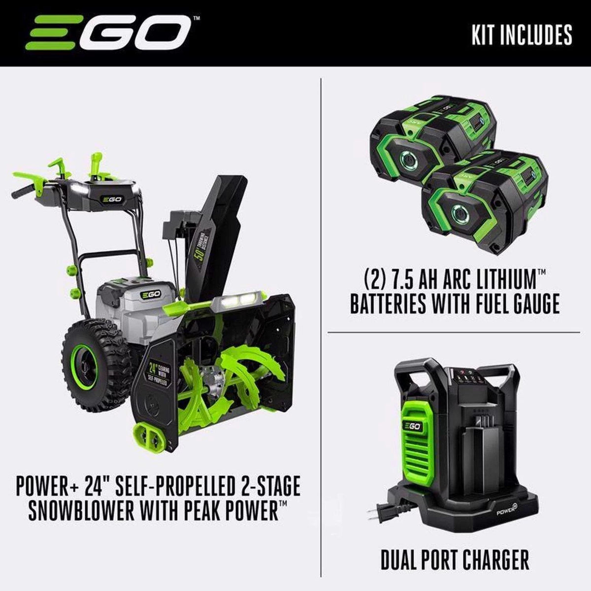 EGO Power+ SNT2405 24-Inch Two-Stage 56V Battery Snow Blower Kit with Two 7.5Ah Batteries and Charger