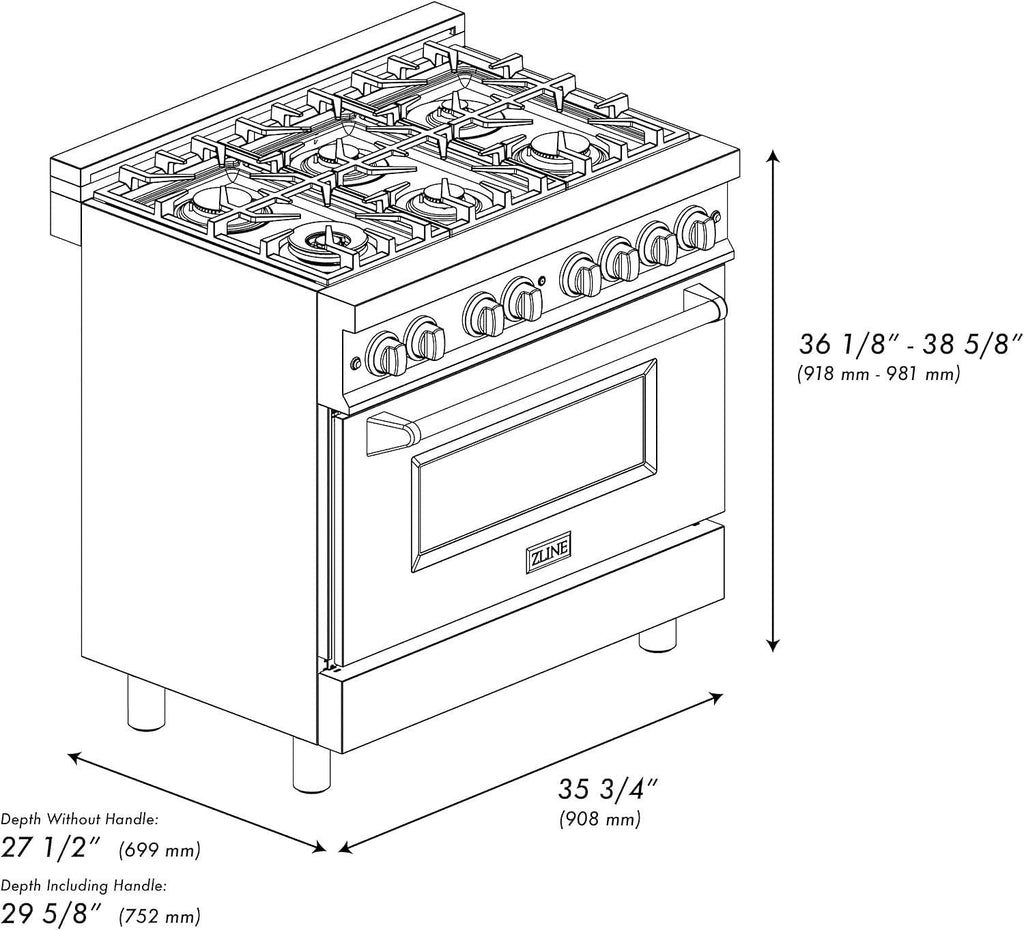 ZLINE Legacy 36 in. Dual-Fuel Range with 6-Burner Gas Cooktop and Electric Convection Oven (RA36)