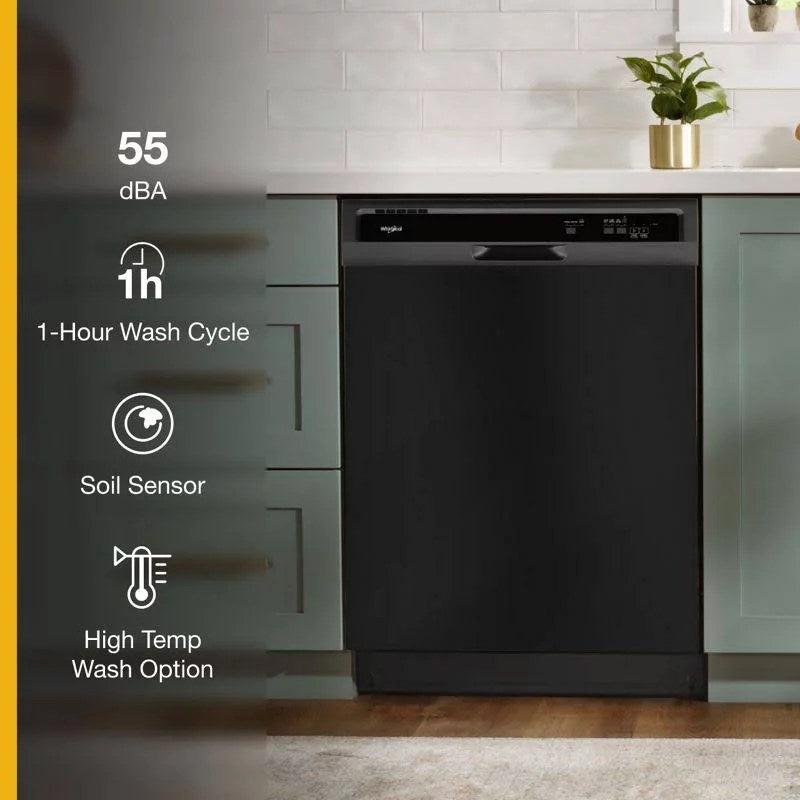 Whirlpool WDF330PAHB 24-Inch Built-In Dishwasher with 1-Hour Wash, Heated Dry and Soil Sensor - Black