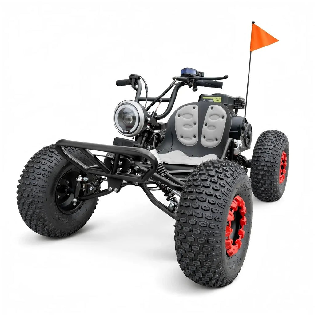 212cc 4 Stroke Off Road Go Kart With CVT Automatic Transmission Hydraulic Disc Brakes Electric Start And Pull Start Neutral Forward Reverse 8 Inch All Terrain Tires LED Headlight Black Beast