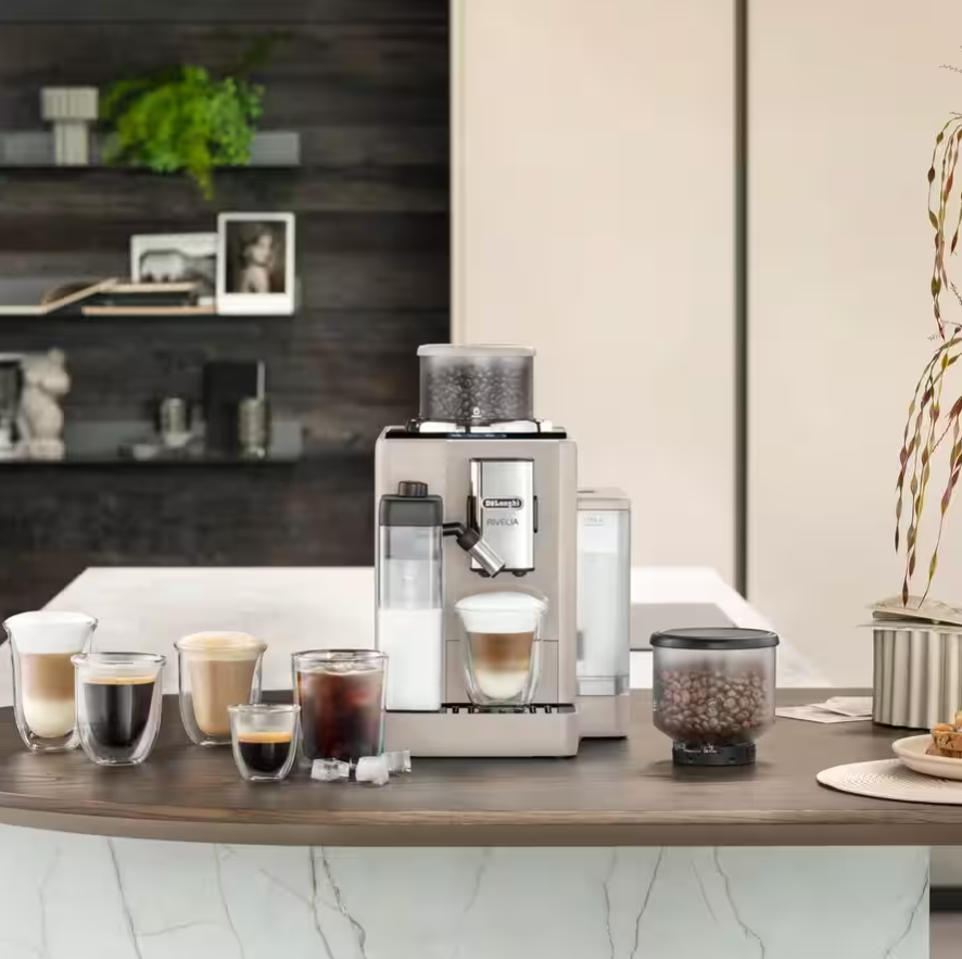 De'Longhi Rivelia Fully Automatic Espresso Machine, Sand Beige – 18 One-Touch Drinks, Built-In Grinder