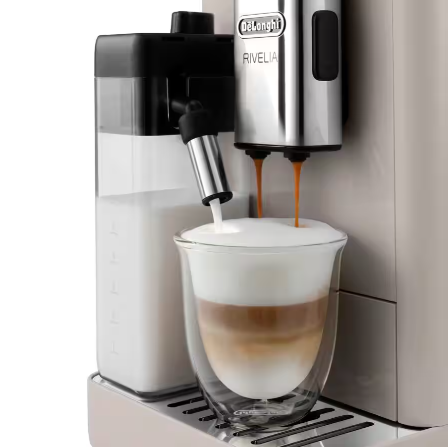 De'Longhi Rivelia Fully Automatic Espresso Machine, Sand Beige – 18 One-Touch Drinks, Built-In Grinder