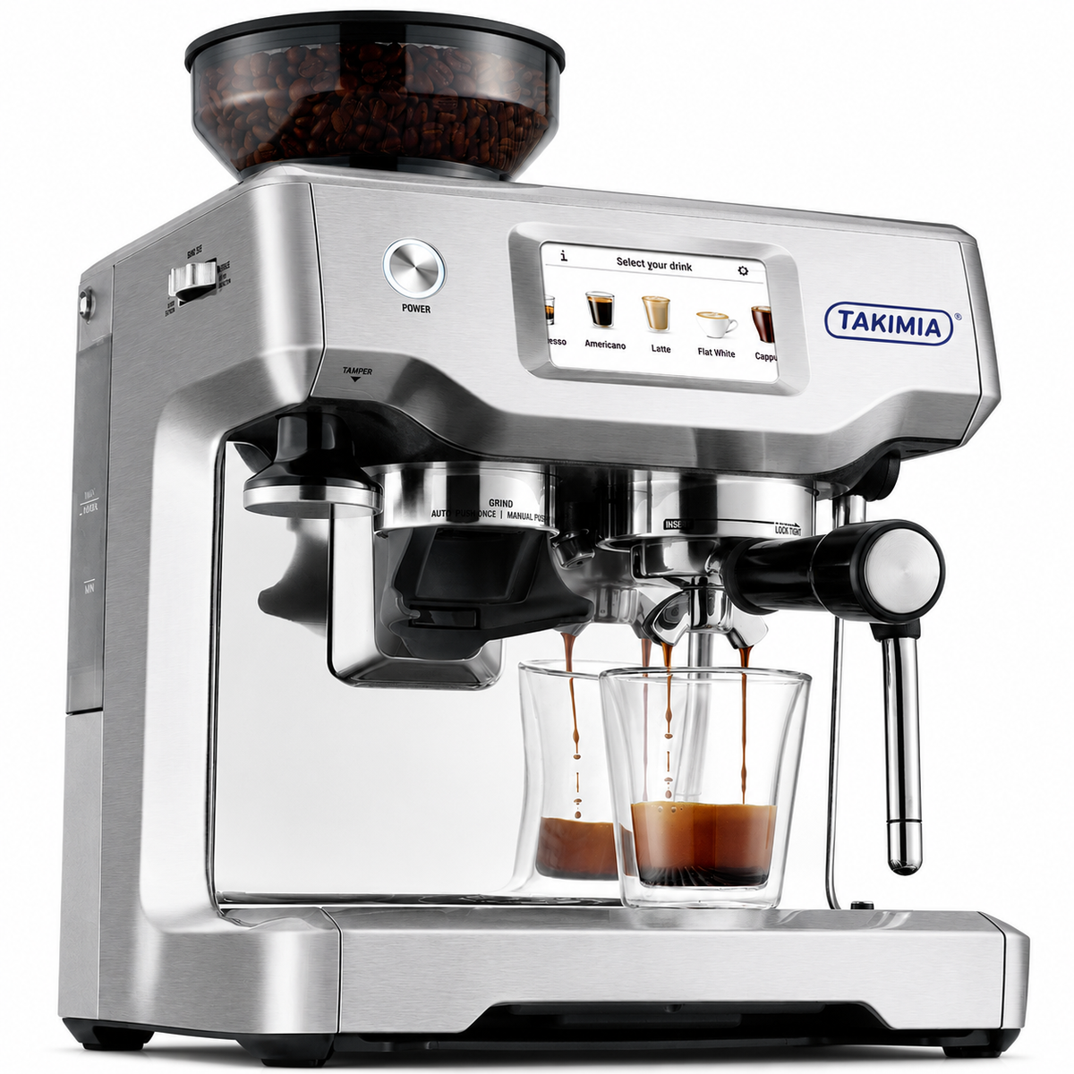 Takimia TouchBrew Espresso Machine - Touchscreen Bean-to-Cup System with Auto Milk