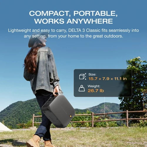 EcoFlow DELTA 3 Classic Portable Power Station, 1024Wh LiFePO4 Battery, 1800W AC Output, Fast Charging, Portable Backup Power