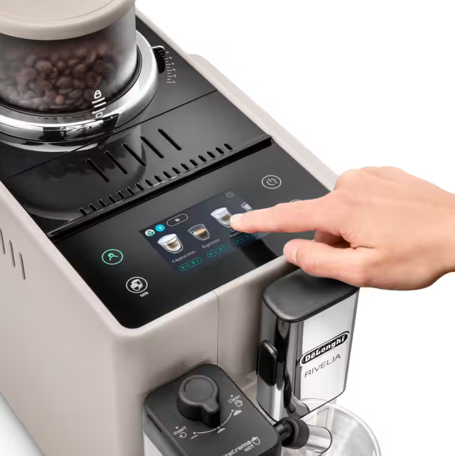 De'Longhi Rivelia Fully Automatic Espresso Machine, Sand Beige – 18 One-Touch Drinks, Built-In Grinder